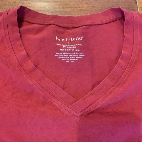 Fair Indigo Long Sleeve Tee Women's Size L Red Organic Pima Cotton Made In Peru - Picture 2 of 8